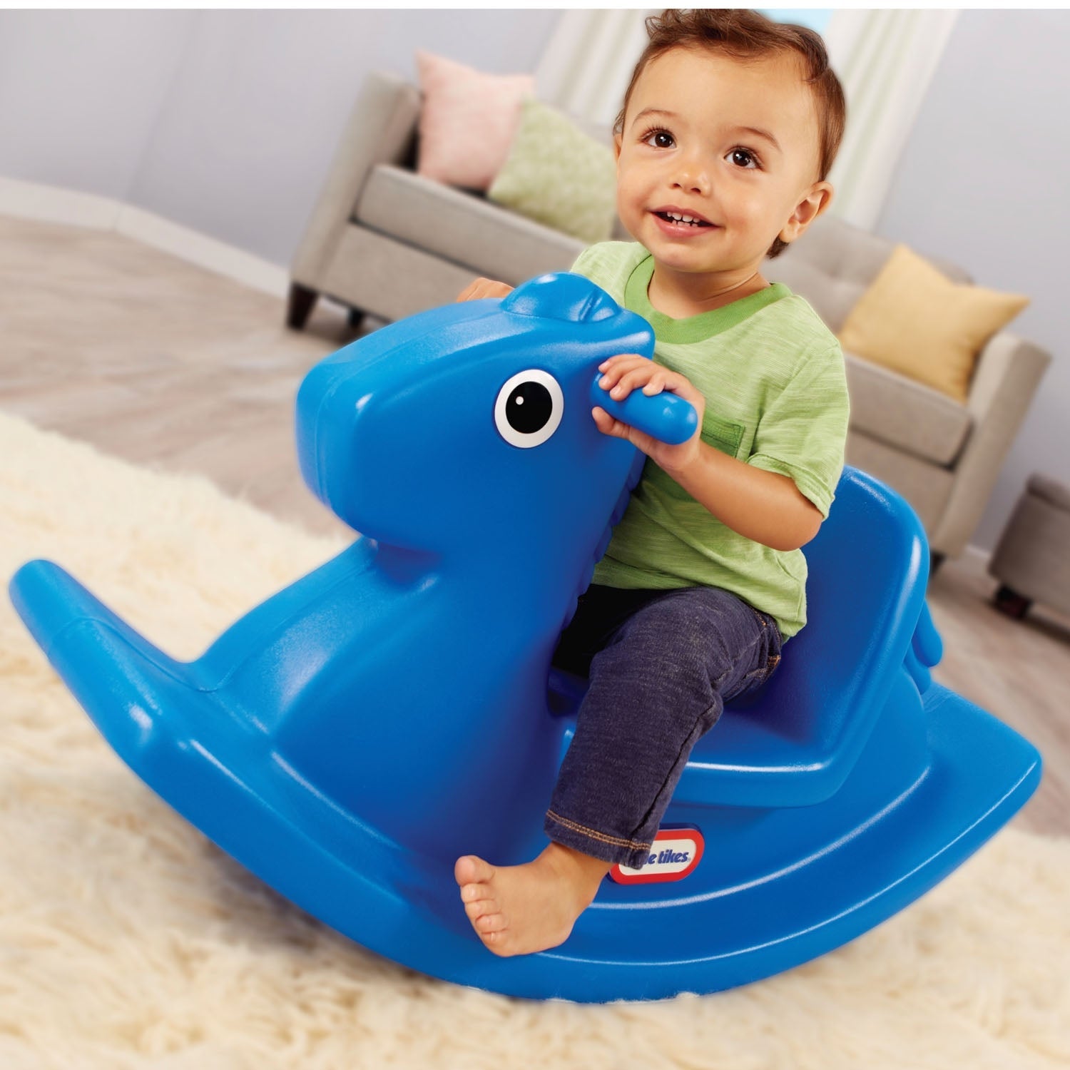 Rocking Horse - Primary Blue - Classic Blue Rocking Horse with Stable Low Seat with Gentle Rocking and Imaginative Play