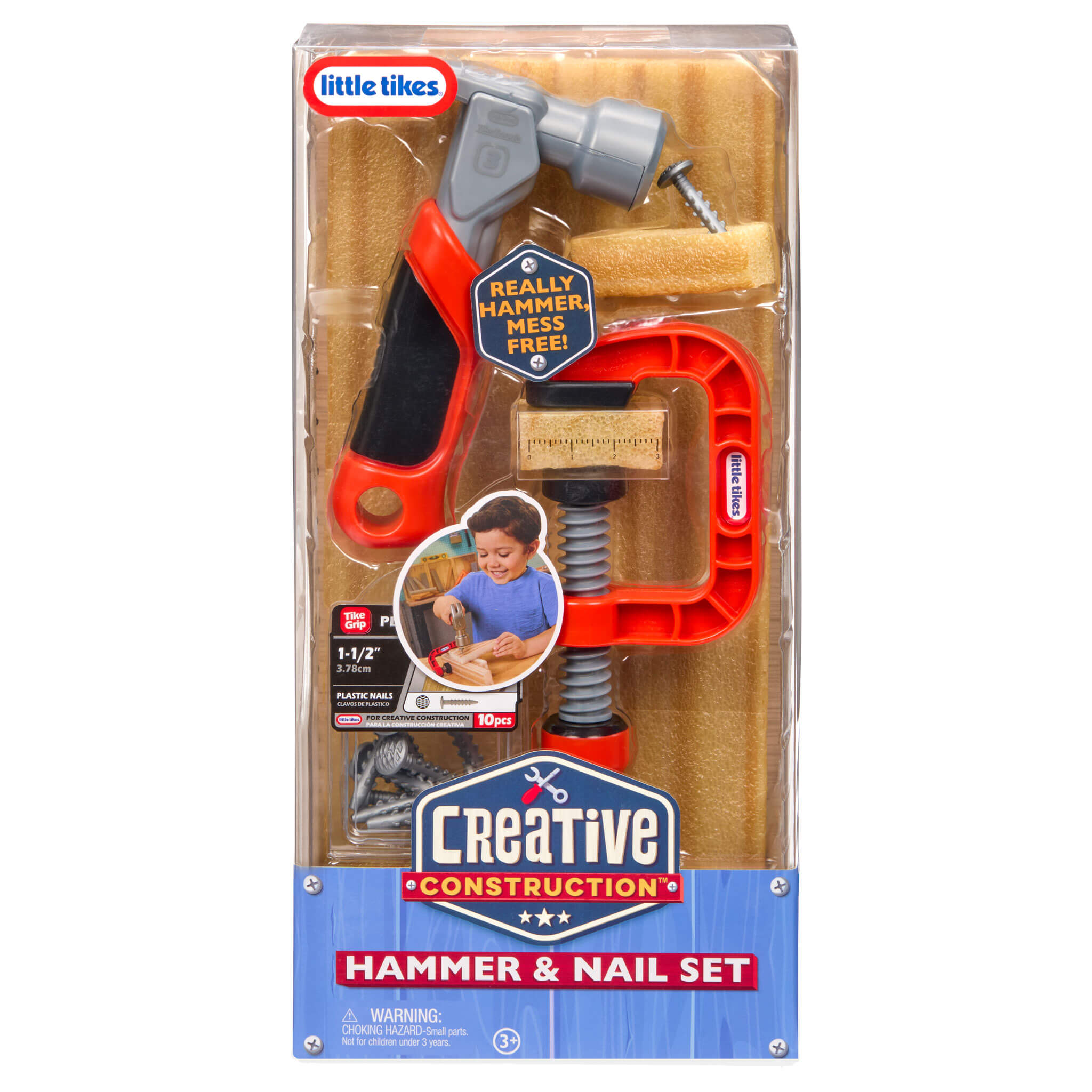 Creative Construction™ Hammer and Nail Set - Mess-Free Hammering Kit with Blueprint Projects with Hands-On Building Without Sharp Pieces