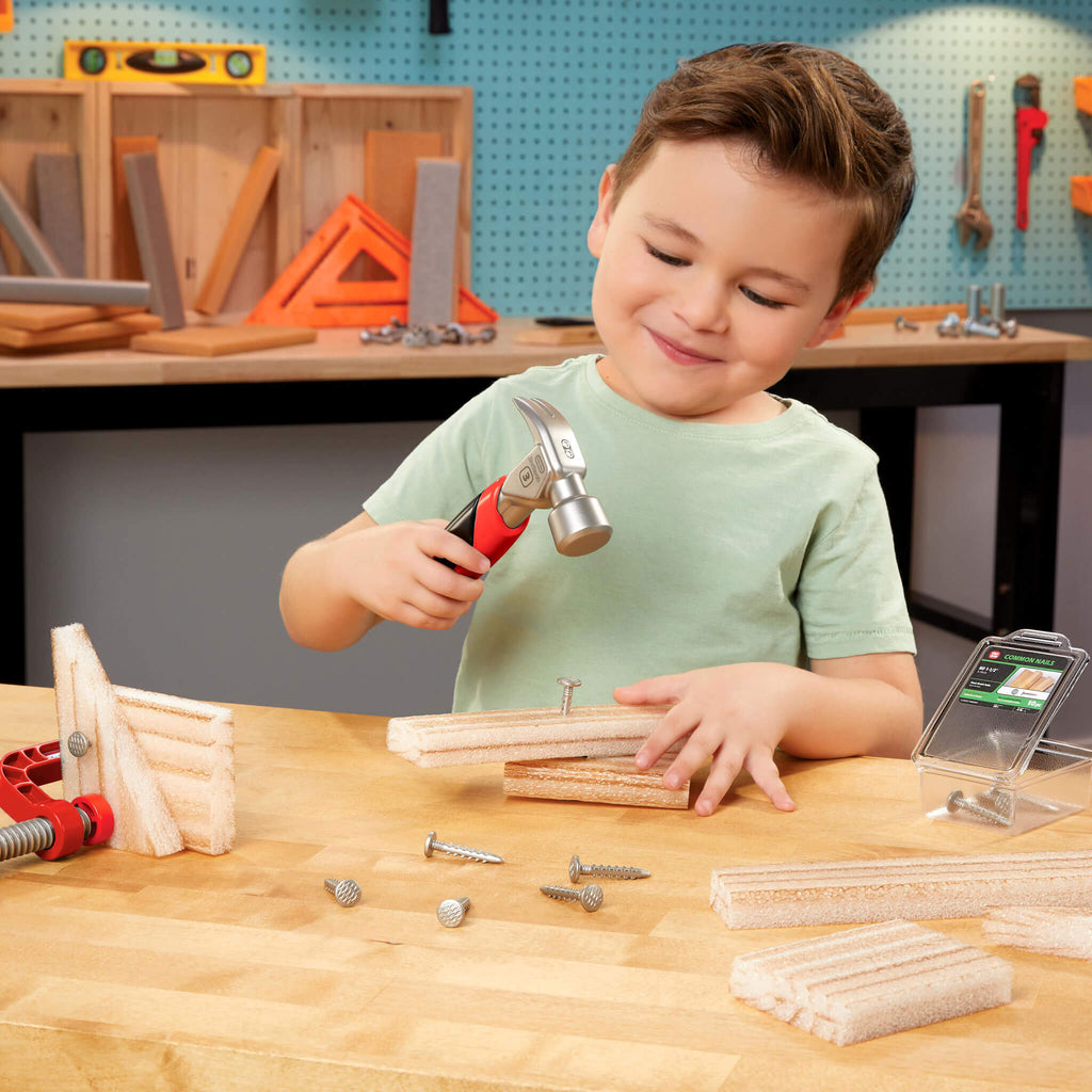 Creative Construction™ Hammer and Nail Set - Mess-Free Hammering Kit with Blueprint Projects with Hands-On Building Without Sharp Pieces