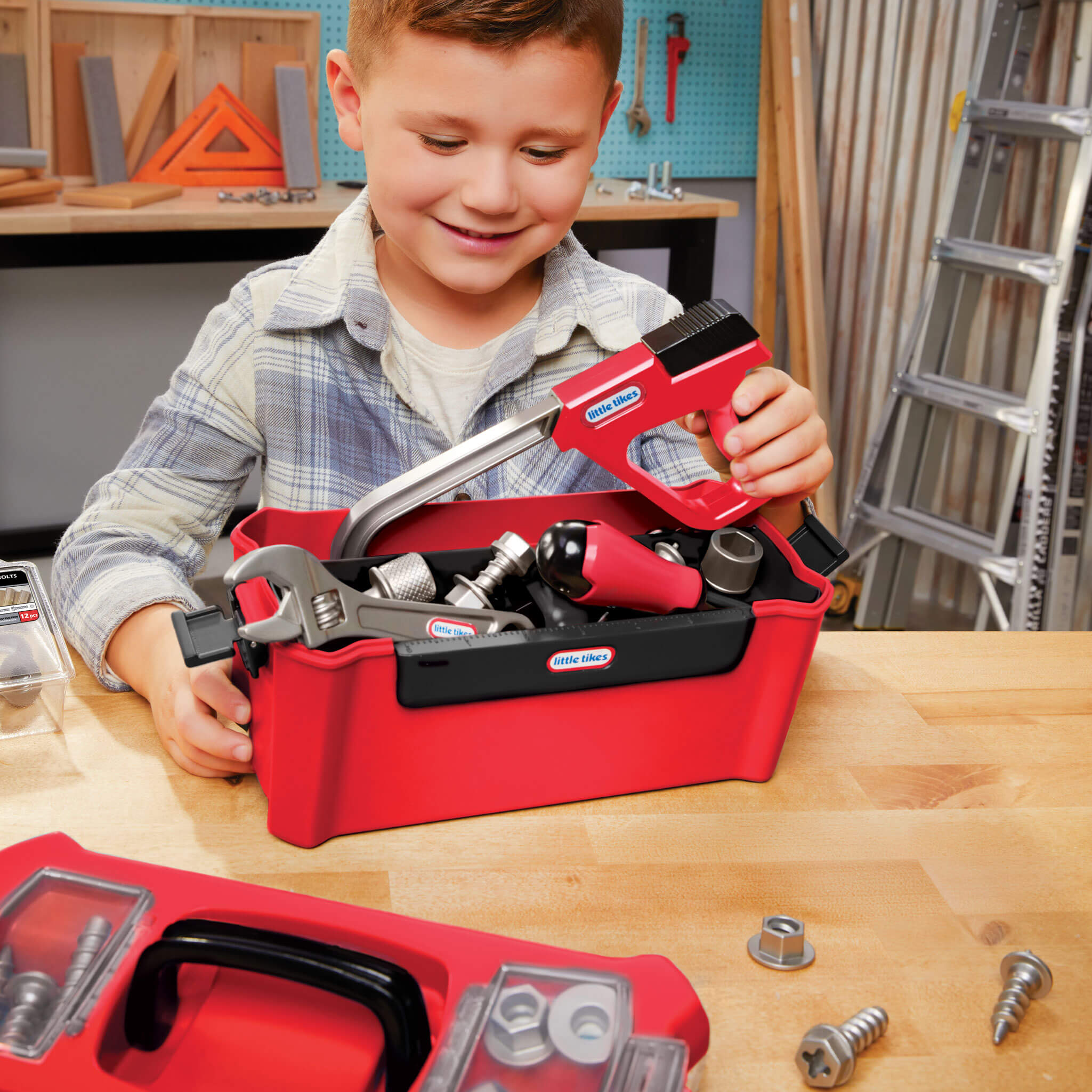 Creative Construction™ Tool Box Set - Kids Tool Box with Realistic Workshop Accessories with Fine Motor and Problem-Solving Play
