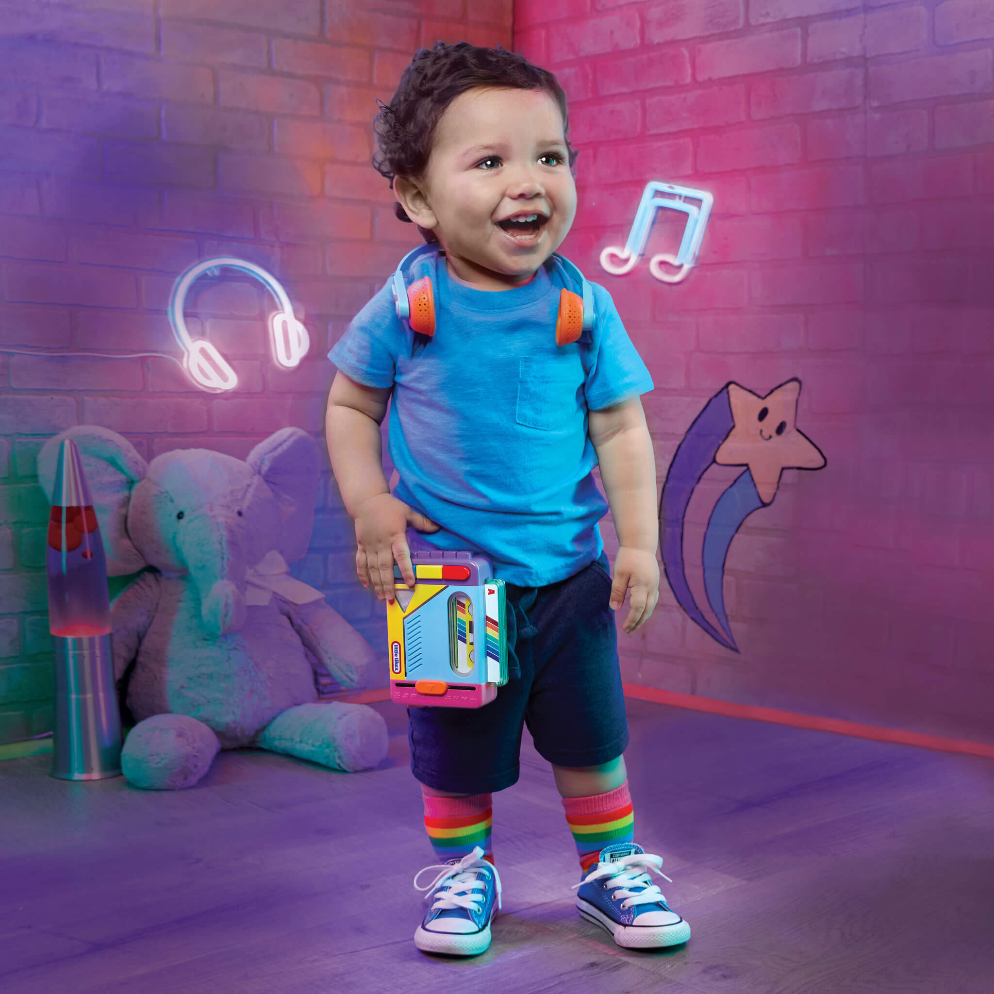 Old School™ Rainbow Remix Music Player - Retro Music Player with Songs, Colors and Numbers with Interactive Lights, Music and Button Play