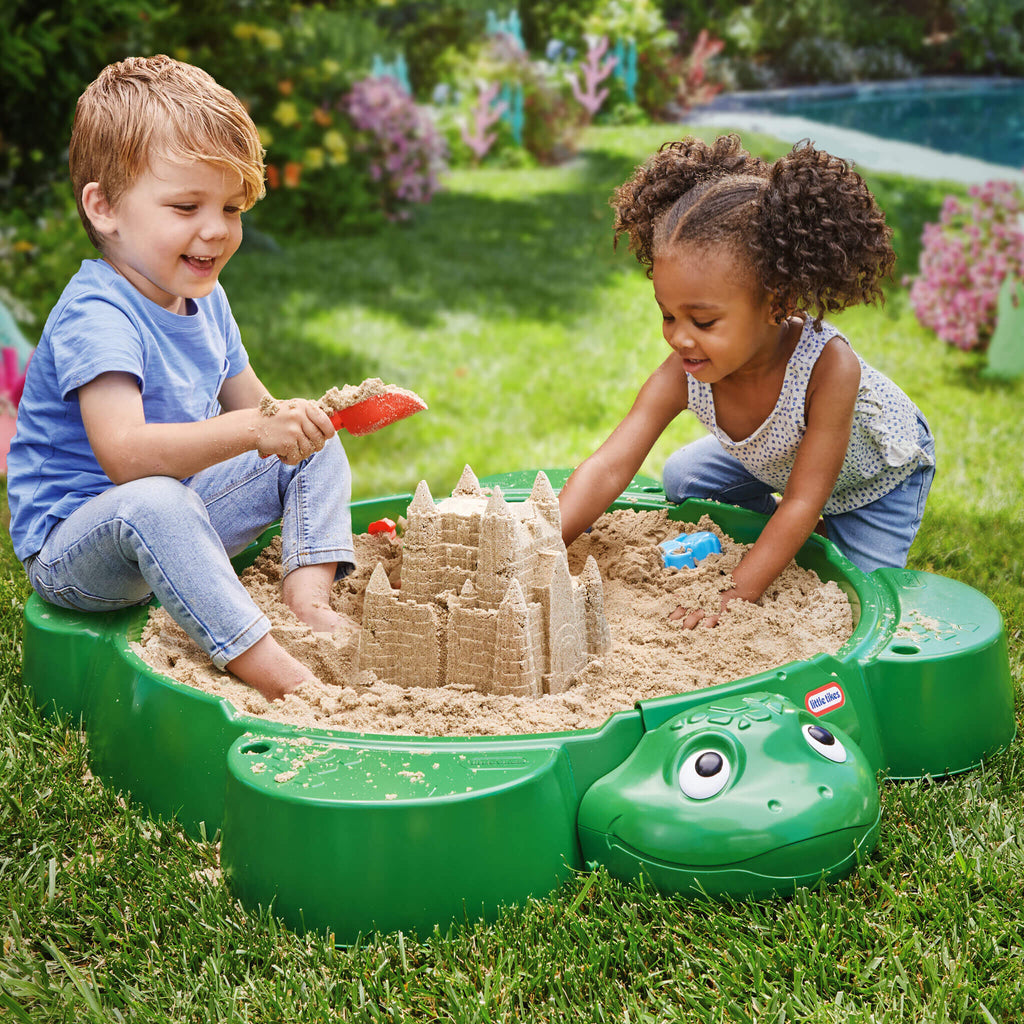 Turtle Sandbox - Classic Turtle Sandbox with Built-In Seats with Covered Outdoor Sand Adventures